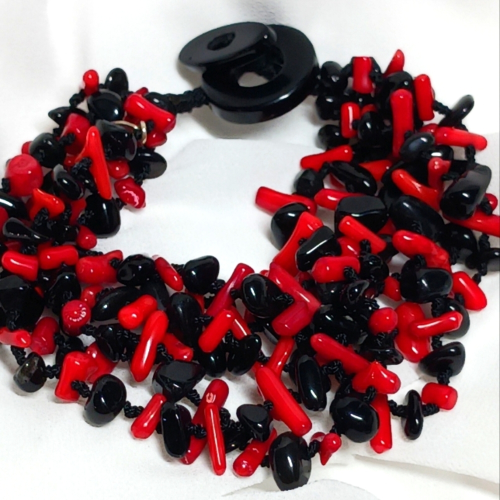 SAJEN 925 Natural Beaded Bracelet Corals Knotted 6 strings